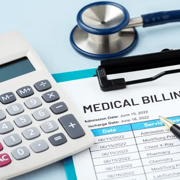 Calculator, stethoscope, and medical billing form at the Finance and Billing Department of Nazarenus Hospital Bulacan