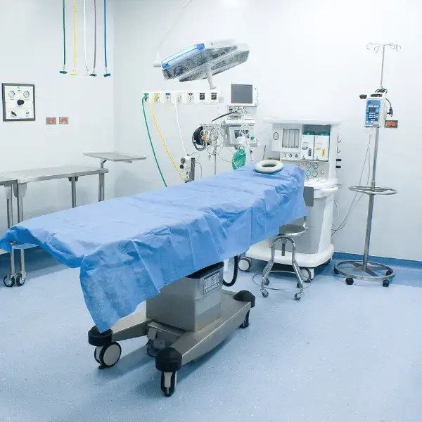 Modern operating room setup with surgical equipment and delivery bed at Nazarenus Hospital Bulacan